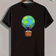Men's Green Earth Pattern Print Slim Fit T-shirt
