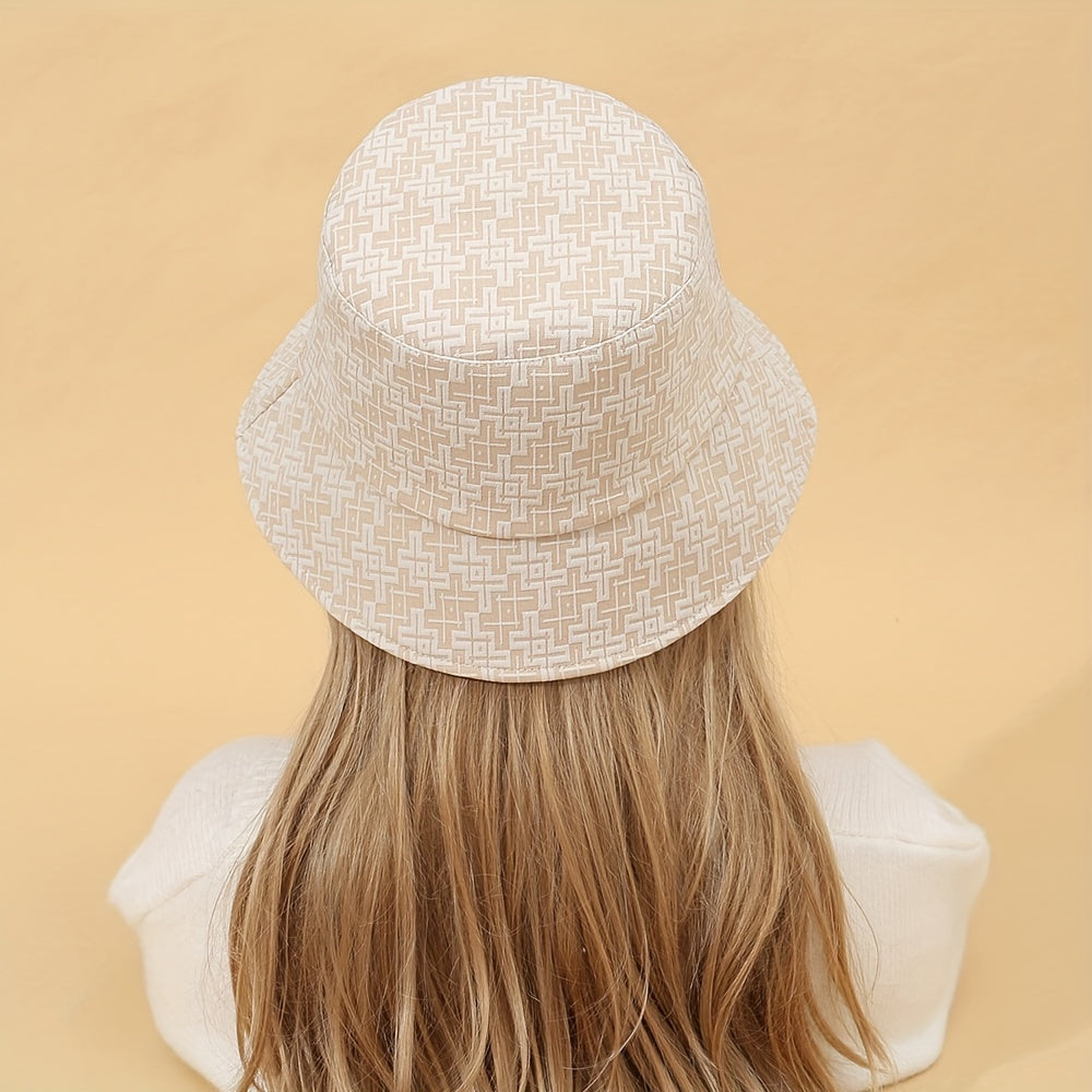 Classic Embossed Bucket Hat Khaki Sunscreen Basin Hat Women Travel Beach Hats