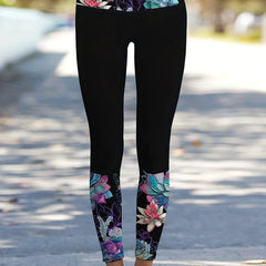 Colorblock Lotus Print Skinny Leggings