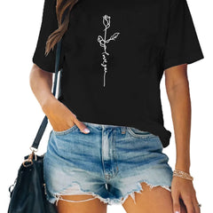 Rose Graphic Casual T-Shirt Women's Short Sleeve Sports Tops