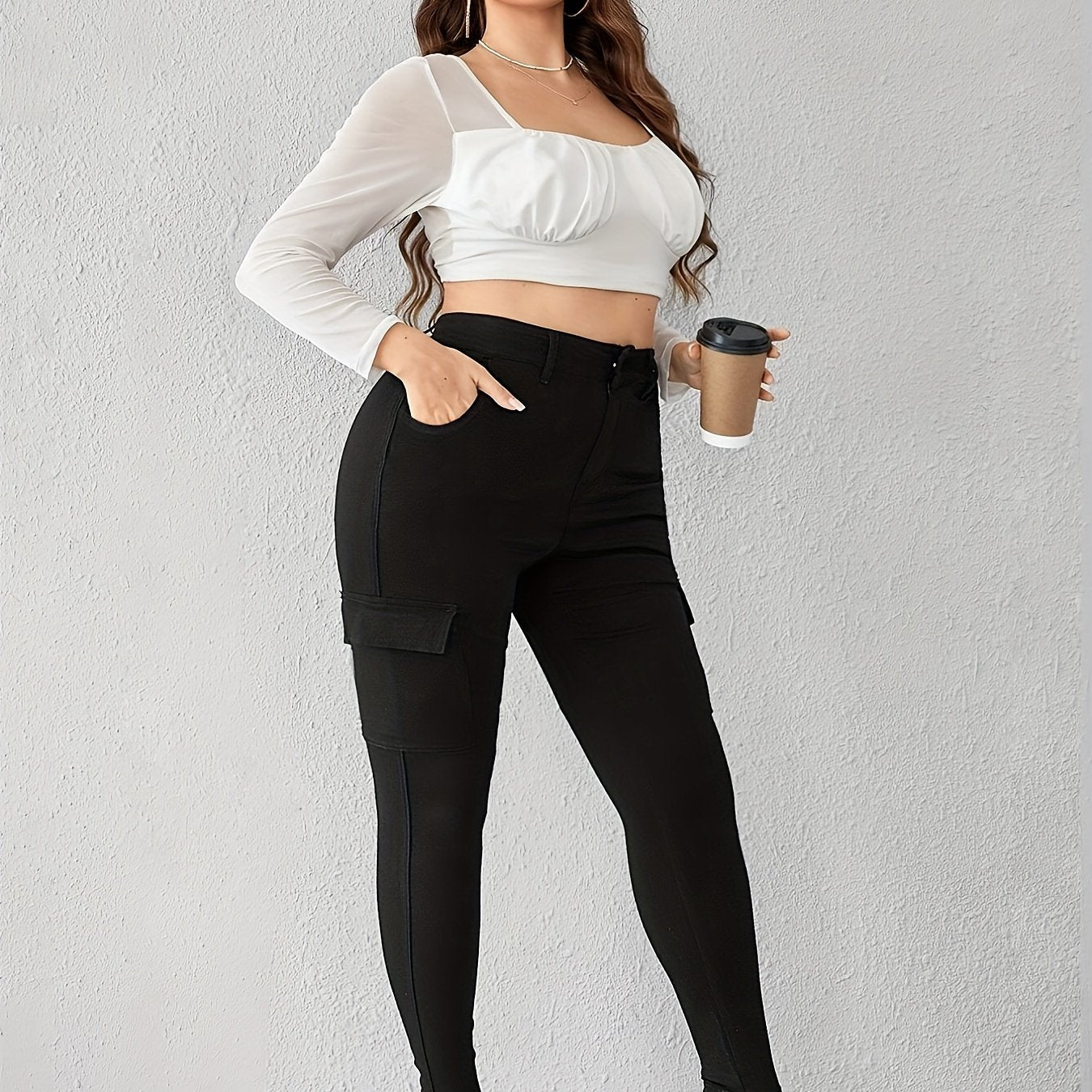 Solid High Rise Skinny Jeans with Pockets