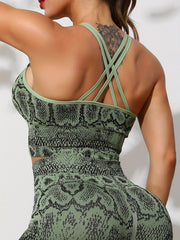 Snake Skin Pattern Yoga Bra Criss Cross Back