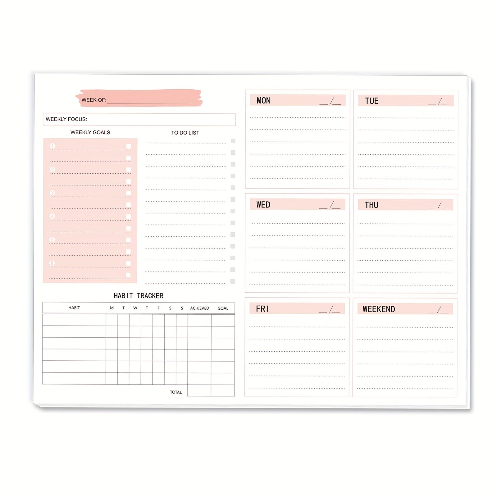 Undated Weekly Planner Notebook Daily To Do List Notepad