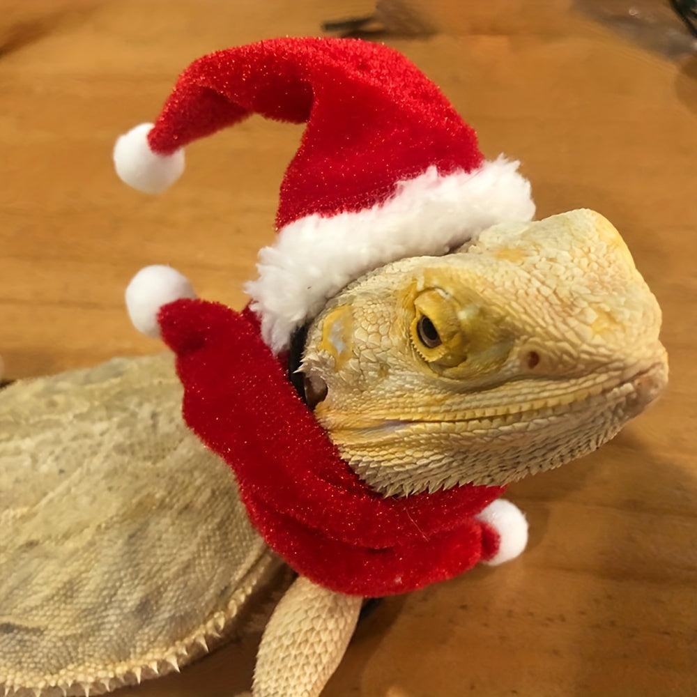 2pcs Small Pet Christmas Set Hat and Scarf Reptile Decorations