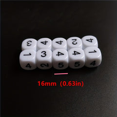 10pcs 16mm Acrylic Number Dice Round Corner Hexagonal Dice Set