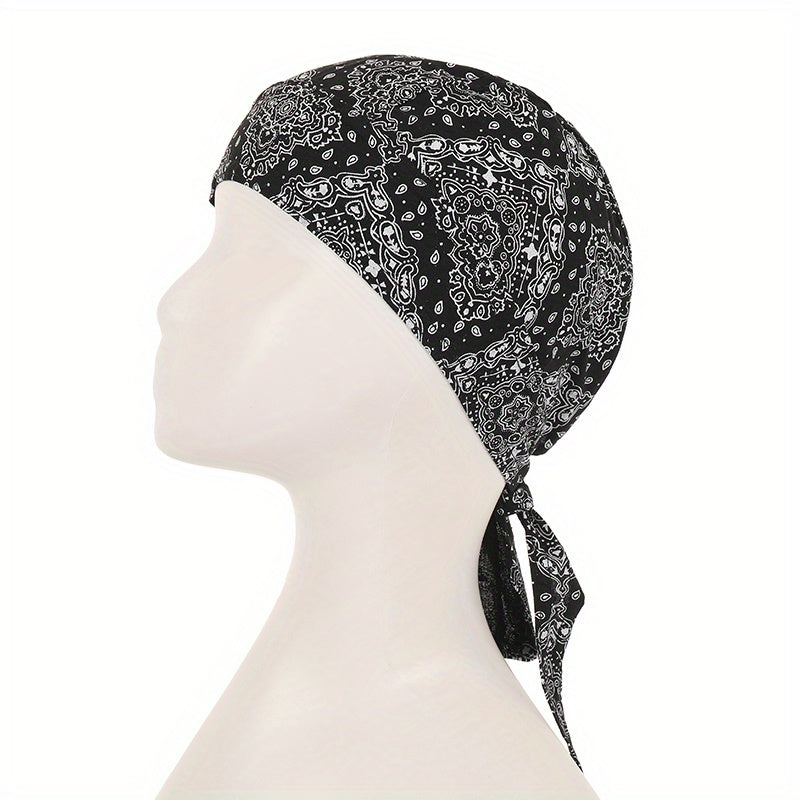 Unisex Paisley Pattern Head Wrap Pirate Hat with Small Flower Pattern
