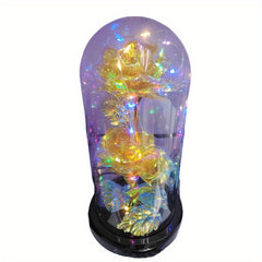 USB Powered Colorful Lights & Double Rose with Golden Leaves