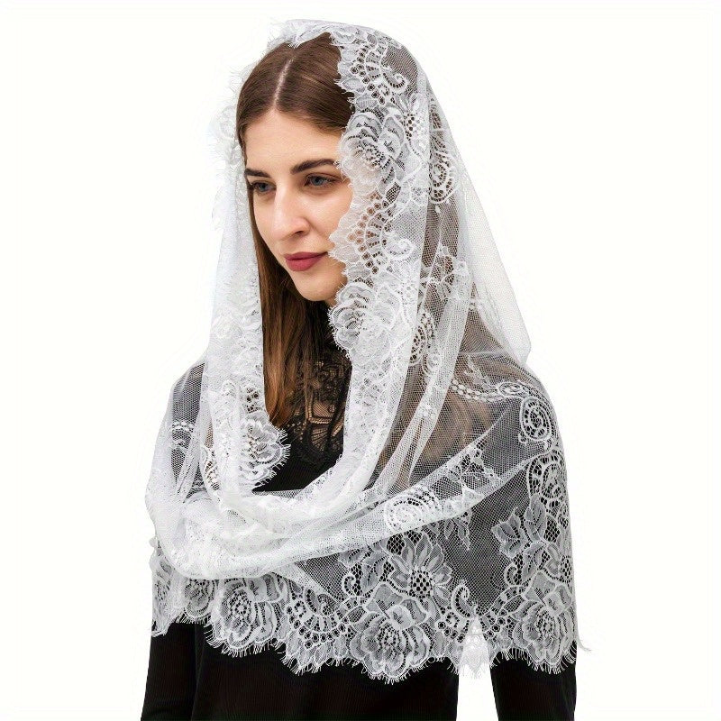 Retro Style Lace Mantilla Veil for Women Soft Polyester Blend Intricate Floral