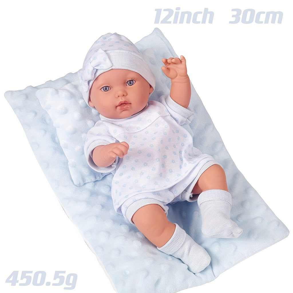 12" Reborn Doll Simulative Soothing Doll Full Enamel Figure Doll Quilt Set
