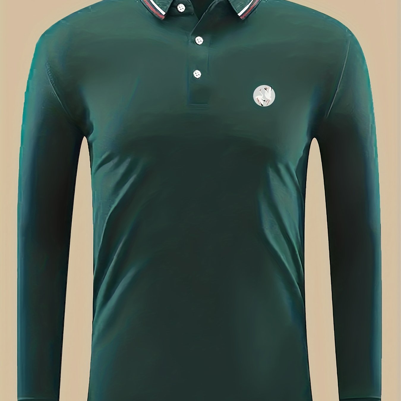 Crane Print Men's Casual Long Sleeve Polo Shirt