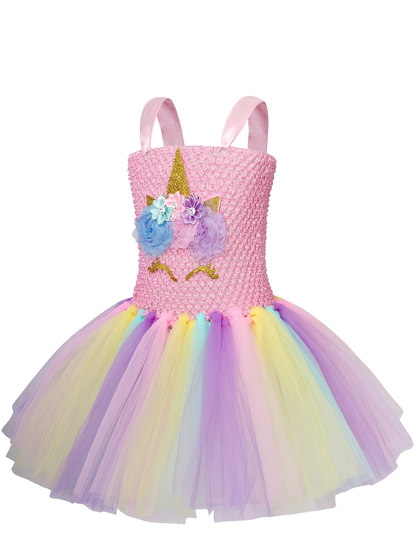 Unicorn Flowers Tutu Puffy Dress & Sequin Headband Set for Kids