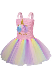 Unicorn Flowers Tutu Puffy Dress & Sequin Headband Set for Kids