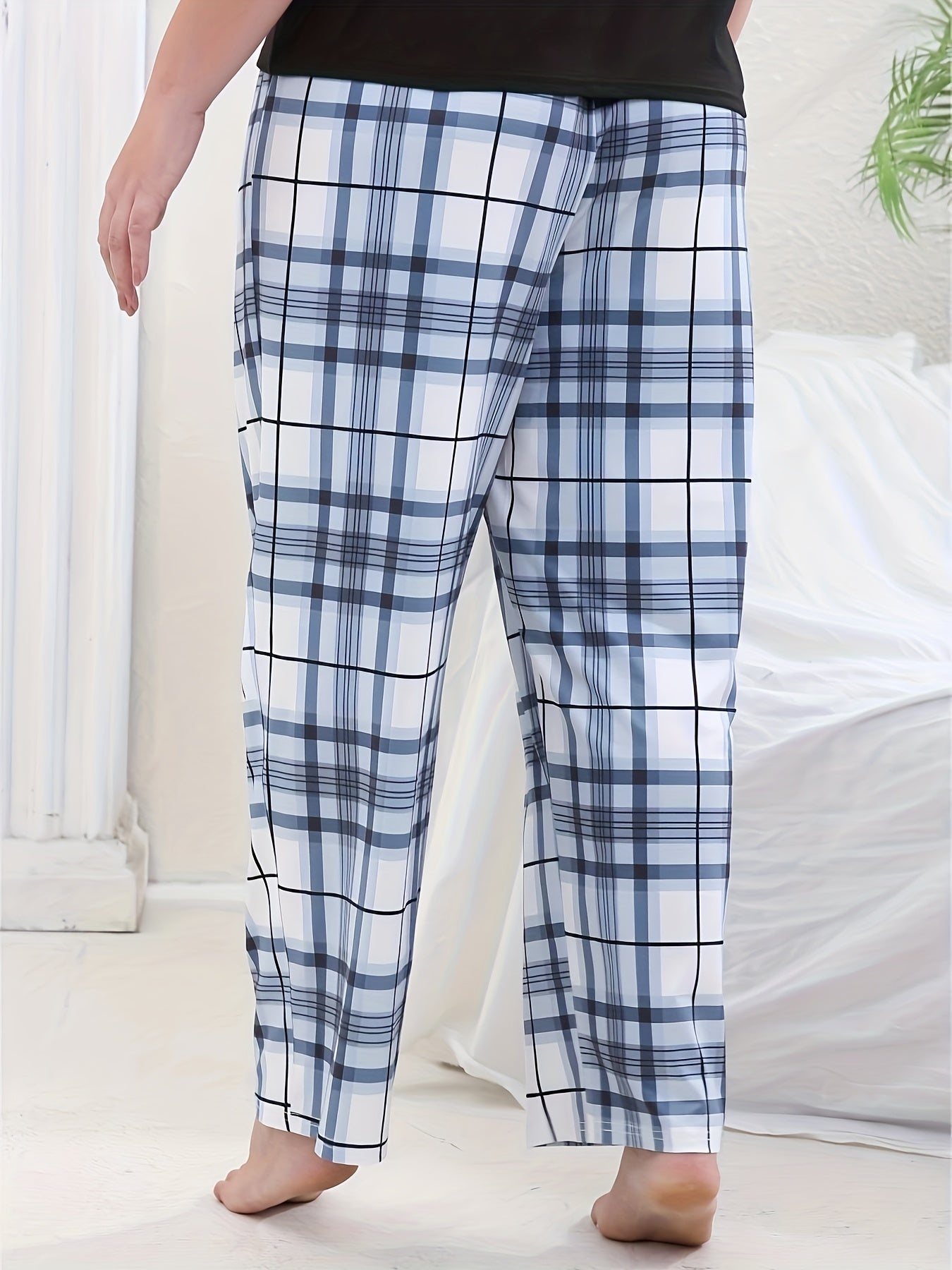 Plaid Print High Stretch Bow Pajama Pants