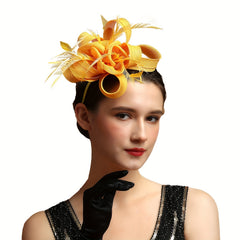 Women's Fascinator Headband Tea Party Derby Hat Faux Feathers Ribbon