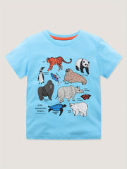 Boys Cartoon Animal Print Short Sleeve T shirt Kids Casual Summer Tee