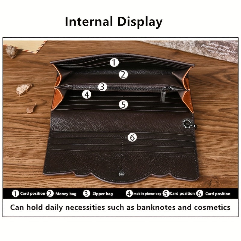 Leather Long Wallet Women's Multi-functional Embossed