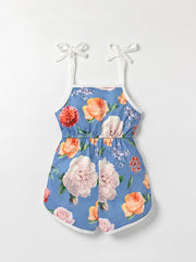 Toddler Girls Flowers Graphic Bow Shoulder Cami Rompers Jumpsuits