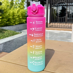 Rainbow Large Capacity Cup Gradient Plastic Water Bottle For Sports Fitness