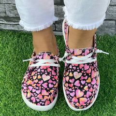 Pink Purple Love Heart Pattern Flat Shoes Women's Casual Lightweight