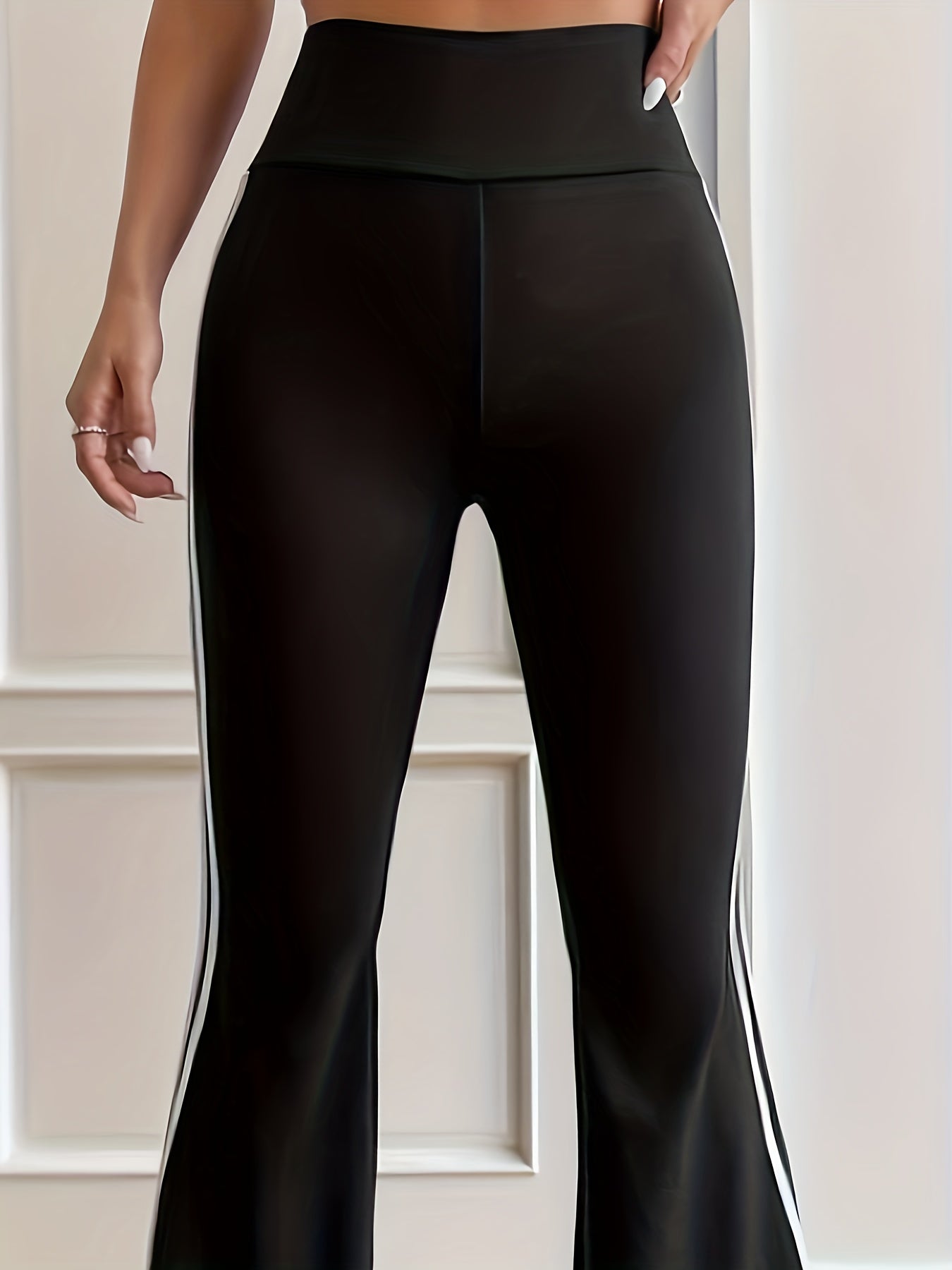 High Waist Striped Flared Yoga Pants Slim Fit All match Elastic Bootcut