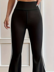 High Waist Striped Flared Yoga Pants Slim Fit All match Elastic Bootcut