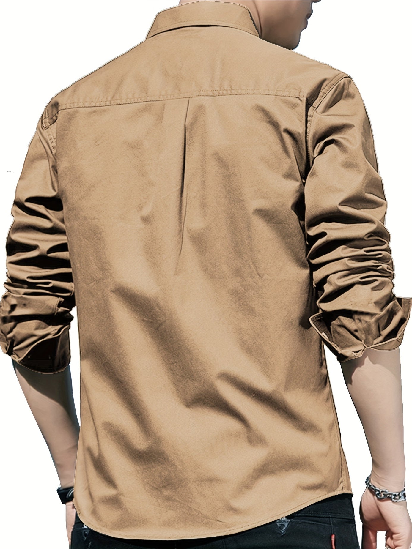 Men's Solid Shirt With Chest Pocket Button Up Long Sleeve Shirt