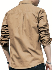 Men's Solid Shirt With Chest Pocket Button Up Long Sleeve Shirt