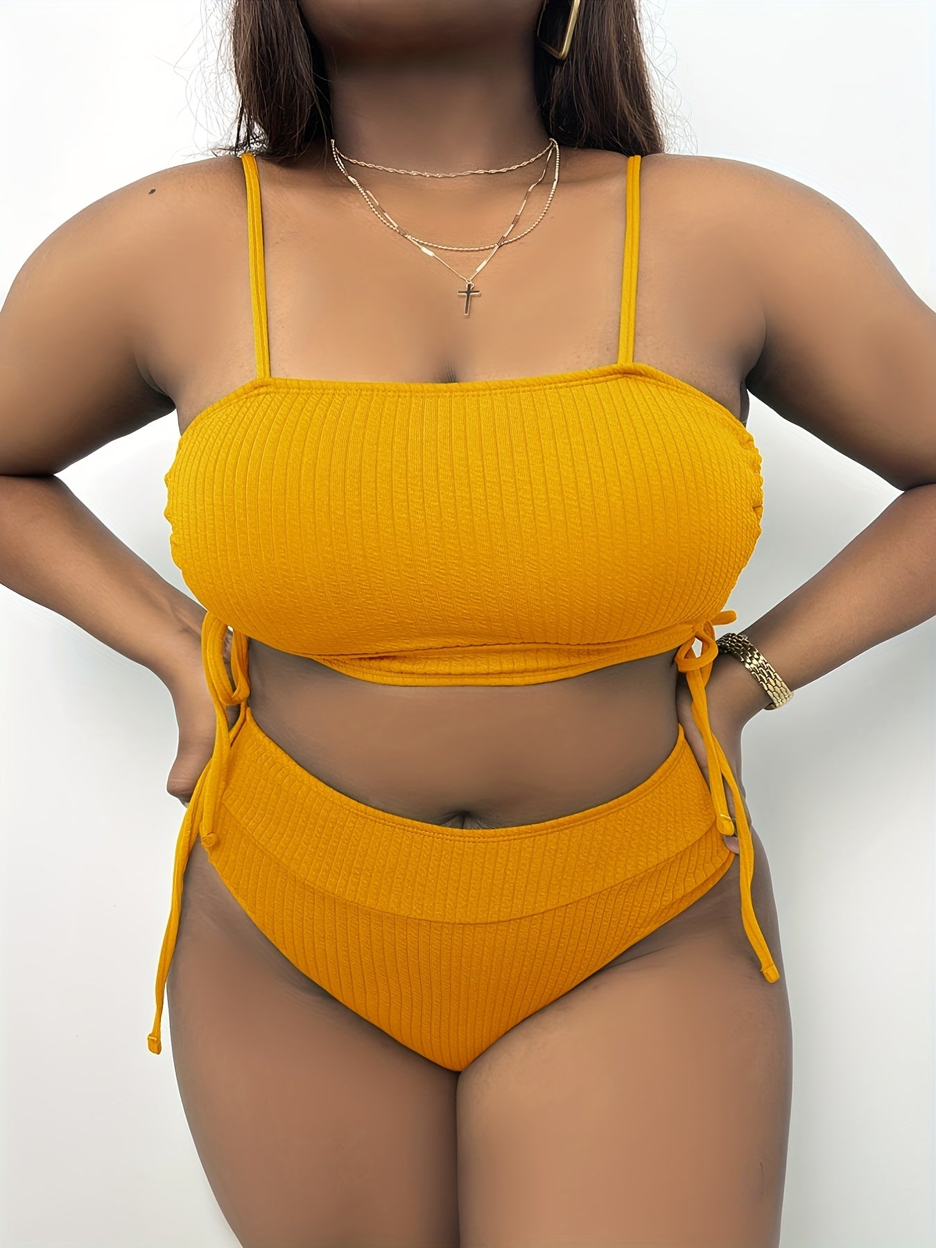 Ribbed Knot Cut Out Bikini Set