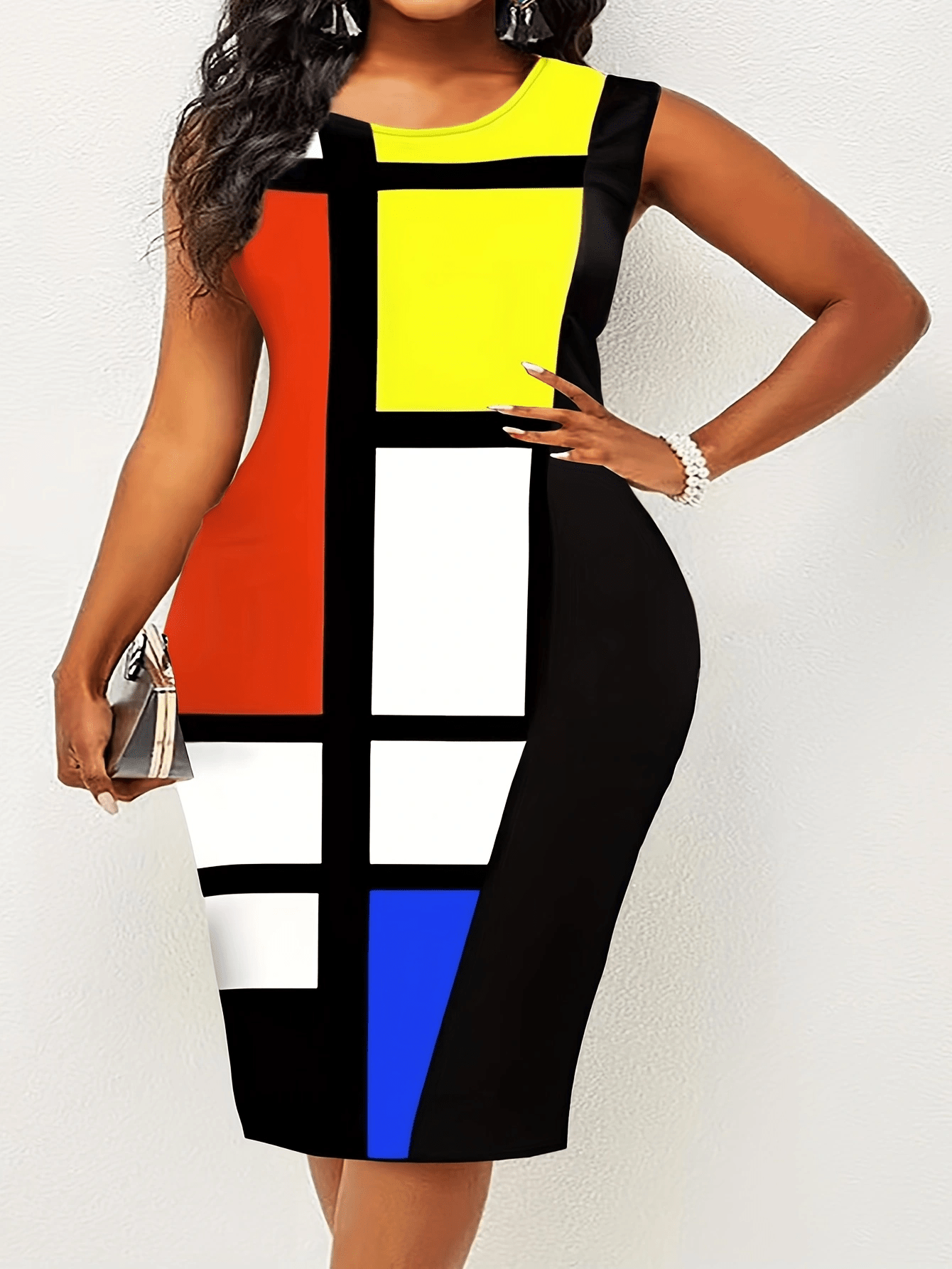 Colorblock Round Neck Slim Fit Tank Dress