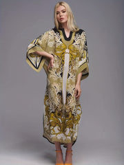 Retro Abaya Dress Women's Plus Tribal Print Long Sleeve