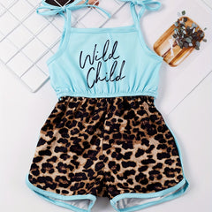 Toddler Girls Leopard Graphic Cami Rompers for Beach Vacation
