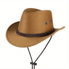 American Western Cowboy Hat Wide Brim Sun Hat Outdoor Riding Drawstring Hat