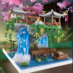 Chinese Architecture Building Set Peach Cherry Bonsai Tree Model