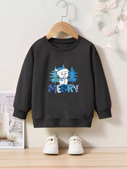 Cartoon Snowman Pattern Crew Neck Long Sleeve Sweatshirt For Girls