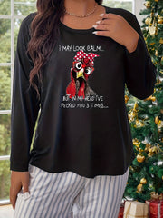 Funny Chicken Print Long Sleeve Lounge Top Plus Size
