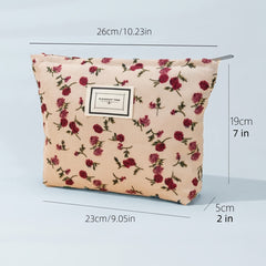 Velvet Rose Flower Makeup Bag Cosmetic Bag Large Capacity Canvas Travel Toiletry