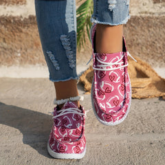 Rugby Heart Pattern Flat Shoes Women's Casual Lightweight Soft Comfortable