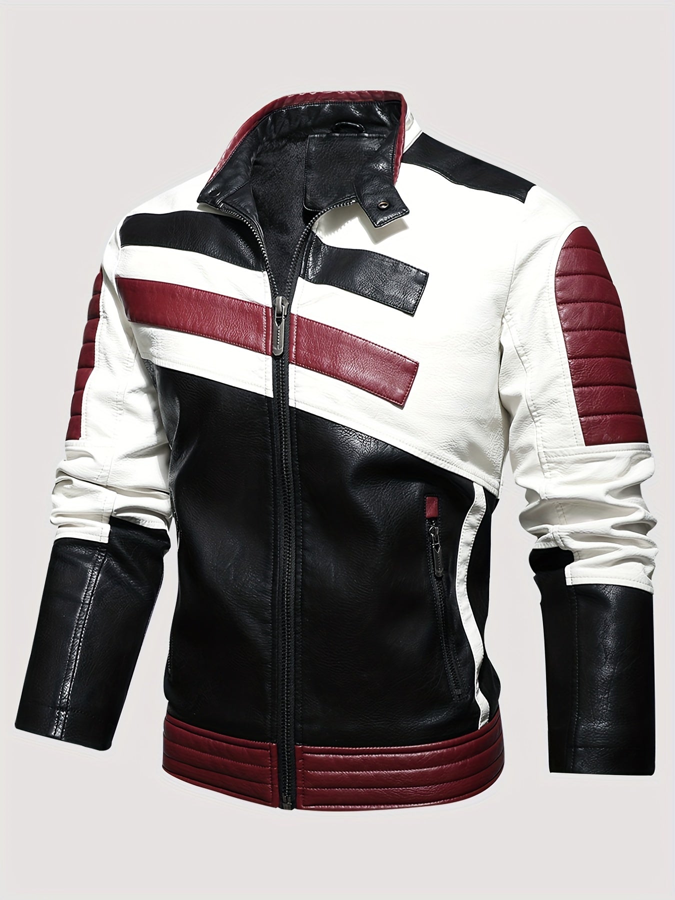 Men's Vintage Striped Cycling Jacket with Zipper Pocket