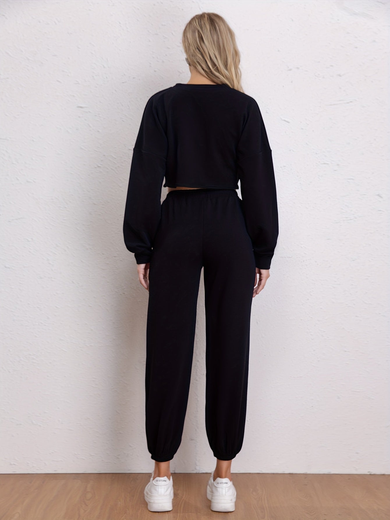 Casual 3pc Set: Cropped Long Sleeve Tops, Tank Top & Jogger Pants