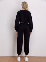 Casual 3pc Set: Cropped Long Sleeve Tops, Tank Top & Jogger Pants