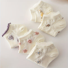 5 Pairs Floral Print Low Cut Ankle Socks Women's Stockings