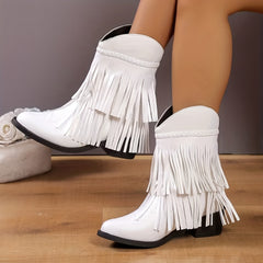 Tassel Boots Slip On Chunky Heel Ankle Boots