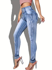 High Rise Ripped Denim Pants Butt Lifting Skinny Jeans