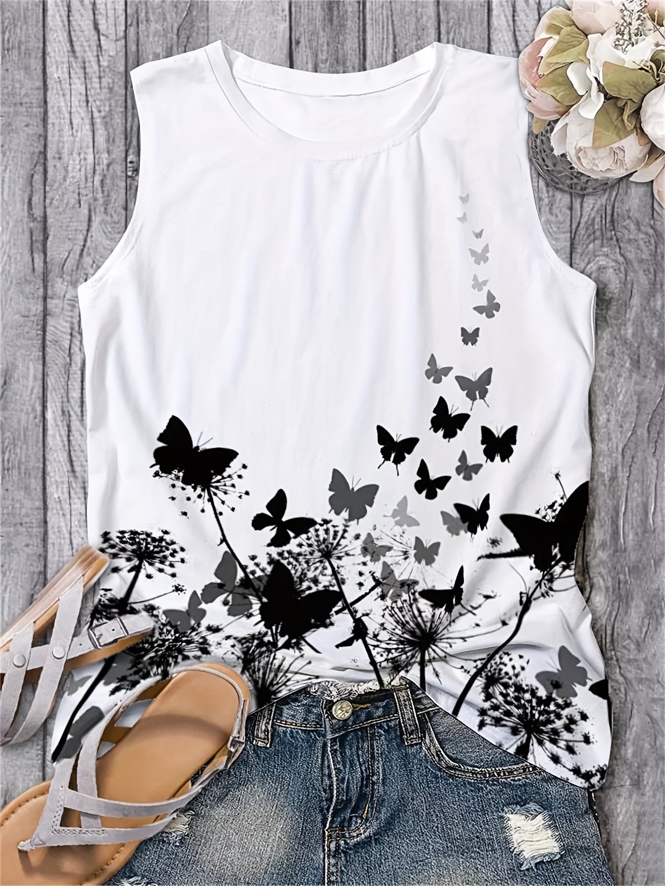 Butterfly Print Sleeveless Tank Top