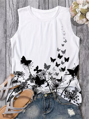Butterfly Print Sleeveless Tank Top