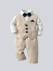 Baby Boys 3pcs Gentleman Suit Shirt Bow Vest Pants