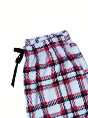 Casual Spaghetti Strap Top & Plaid Print Pants Outfit