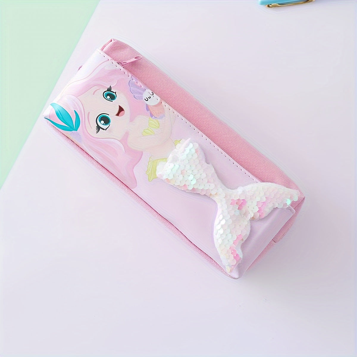 Mermaid Pencil Bag Double Layer Oxford Zipper Pencil Bag