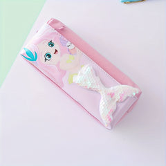 Mermaid Pencil Bag Double Layer Oxford Zipper Pencil Bag