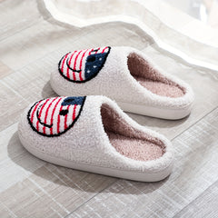 Women's Smile Face & Flag Pattern Slippers Plush Lined Warm Indoor Shoes
